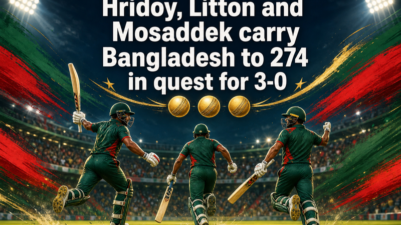Illustration: Hridoy, Litton and Mosaddek power Bangladesh to 274 in their quest for a 3-0 series win